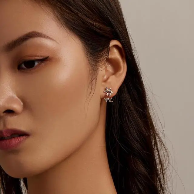 Alt view image 5 of 7 - S925 Sterling Silver Fun Frog Ear Studs Women Earrings Fun Frog