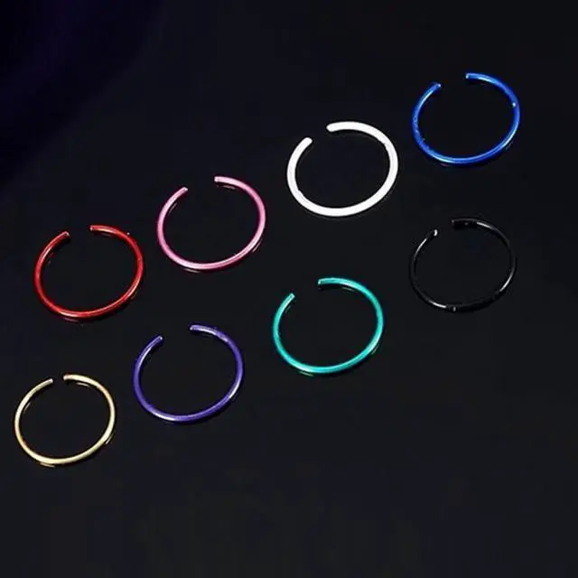 Main image of 40 PCS Color Mixed titanium steel Fashion Nose Circle Rings, 0.35 US Size, Inner Diameter: 9 mm, Perimeter: 28 mm(Colour)