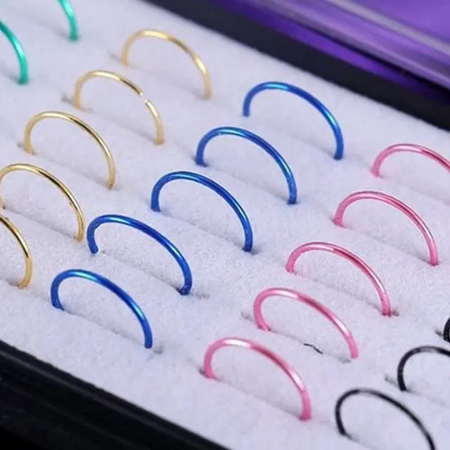Alt view image 2 of 4 - 40 PCS Color Mixed titanium steel Fashion Nose Circle Rings, 0.35 US Size, Inner Diameter: 9 mm, Perimeter: 28 mm(Colour)
