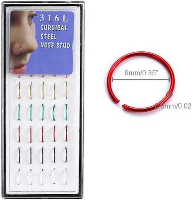 Alt view image 4 of 4 - 40 PCS Color Mixed titanium steel Fashion Nose Circle Rings, 0.35 US Size, Inner Diameter: 9 mm, Perimeter: 28 mm(Colour)