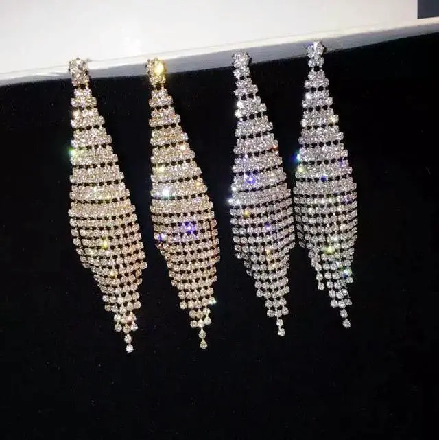 Alt view image 2 of 5 - Super Flash Diamond Two-color Tassel Earrings for Women (Silver stud earings)