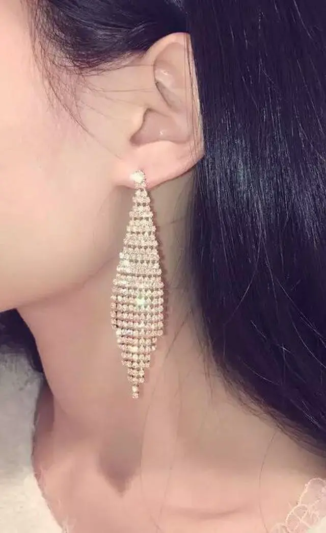 Alt view image 5 of 5 - Super Flash Diamond Two-color Tassel Earrings for Women (Silver stud earings)