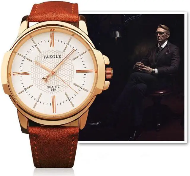 Main image of 358 YAZOLE Men Fashion Business Waterproof Leather Band Quartz Wrist Watch (Brown)