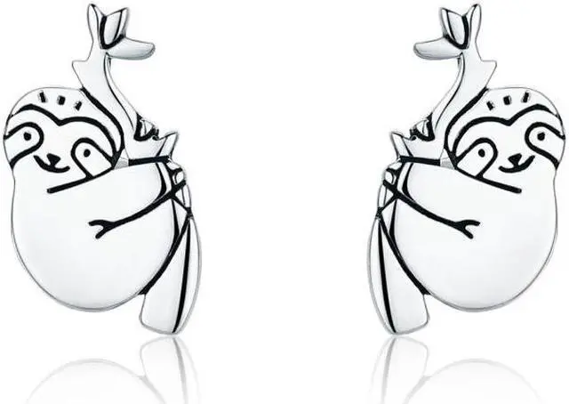 Main image of Animal Sloth Earrings Sterling Silver Simple Earrings SCE327