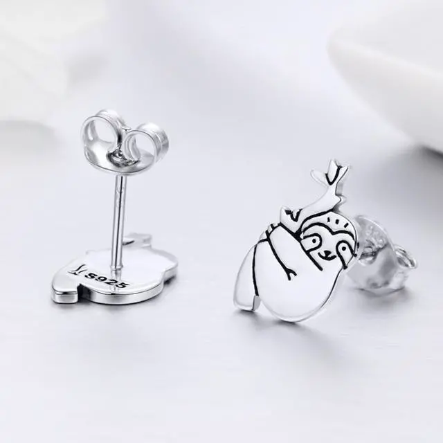 Alt view image 3 of 6 - Animal Sloth Earrings Sterling Silver Simple Earrings SCE327