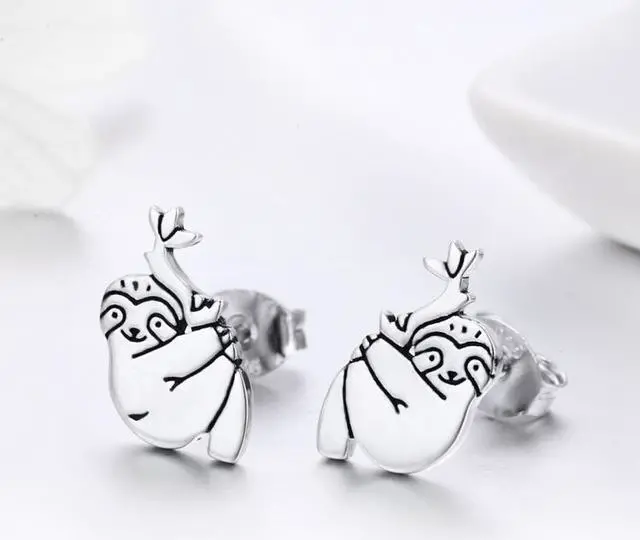 Alt view image 2 of 6 - Animal Sloth Earrings Sterling Silver Simple Earrings SCE327
