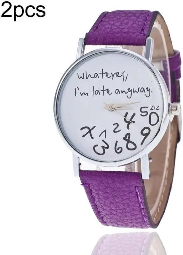 Main image of 2 PCS Alphabet Number Pattern Leather Strap Watch (Purple)