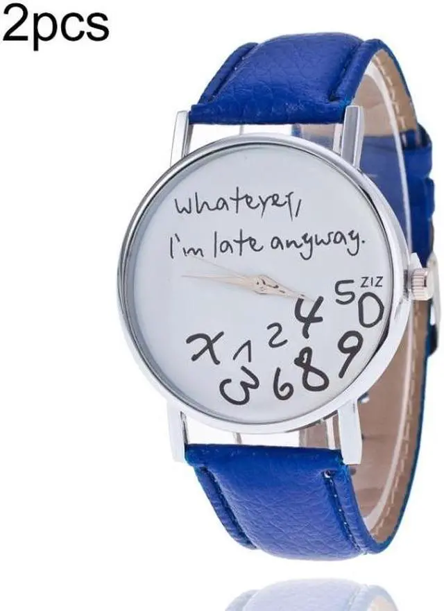 Main image of 2 PCS Alphabet Number Pattern Leather Strap Watch (Blue)