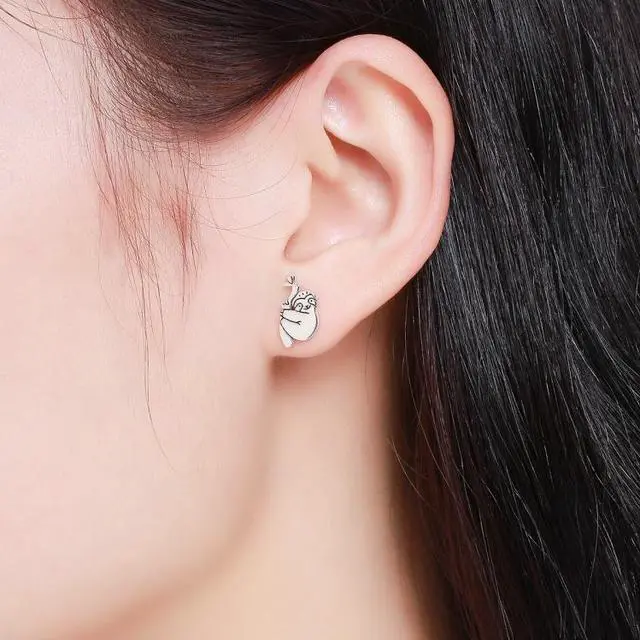 Alt view image 6 of 6 - Animal Sloth Earrings Sterling Silver Simple Earrings SCE327