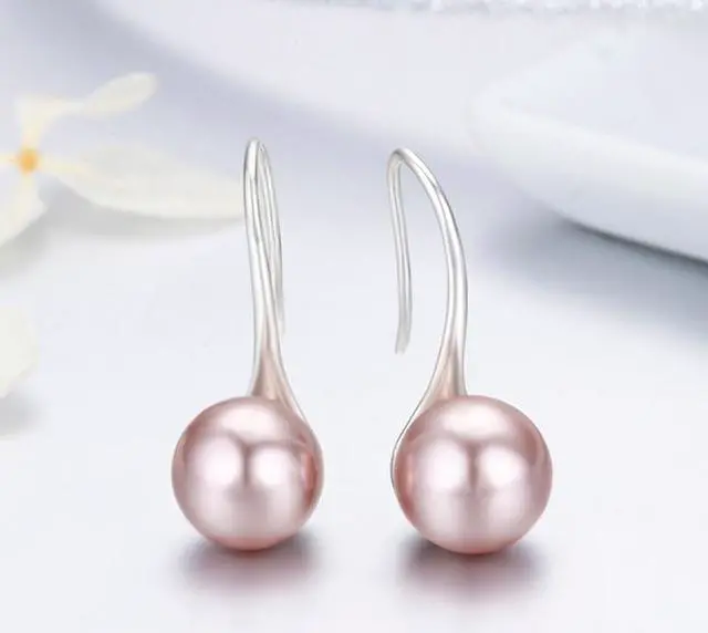 Alt view image 3 of 6 - Women Sterling Silver Earrings Temperament Shell Beads Pearl Earrings Pink