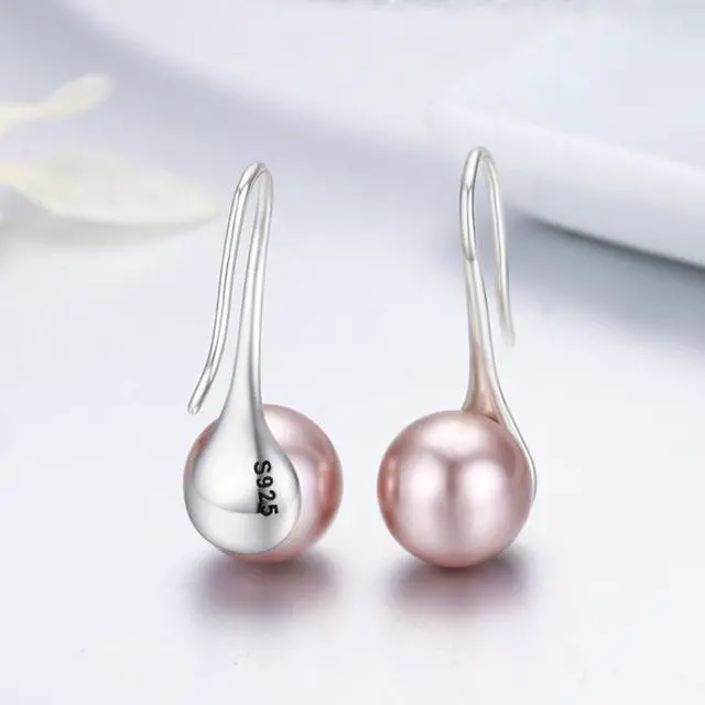 Alt view image 4 of 6 - Women Sterling Silver Earrings Temperament Shell Beads Pearl Earrings Pink