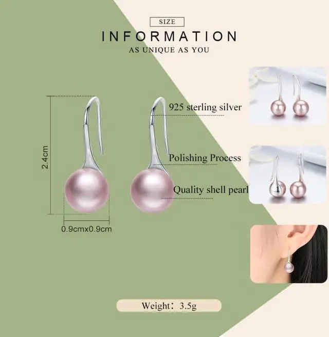 Alt view image 5 of 6 - Women Sterling Silver Earrings Temperament Shell Beads Pearl Earrings Pink