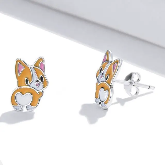 Alt view image 2 of 7 - S925 Sterling Silver Cute Corgi Ear Studs Women Earrings Cute Corgi