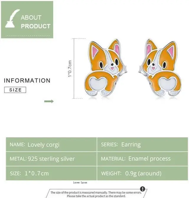 Alt view image 3 of 7 - S925 Sterling Silver Cute Corgi Ear Studs Women Earrings Cute Corgi