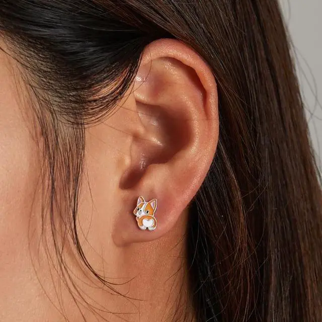 Alt view image 6 of 7 - S925 Sterling Silver Cute Corgi Ear Studs Women Earrings Cute Corgi