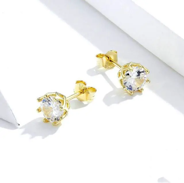 Alt view image 2 of 6 - Sterling Silver Zircon Earrings S925 Sterling Silver Gold-plated Earrings SCE499-B