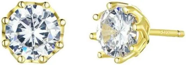 Main image of Sterling Silver Zircon Earrings S925 Sterling Silver Gold-plated Earrings SCE499-B