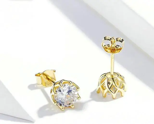 Alt view image 3 of 6 - Sterling Silver Zircon Earrings S925 Sterling Silver Gold-plated Earrings SCE499-B