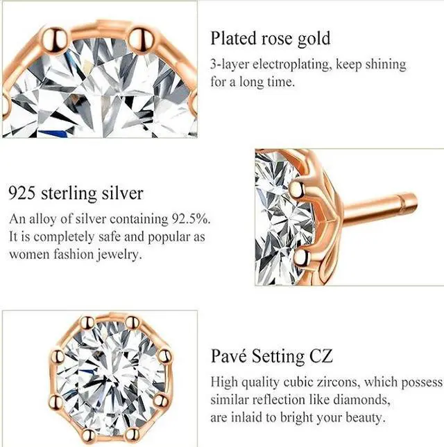 Alt view image 4 of 6 - Sterling Silver Zircon Earrings S925 Sterling Silver Gold-plated Earrings SCE499-B