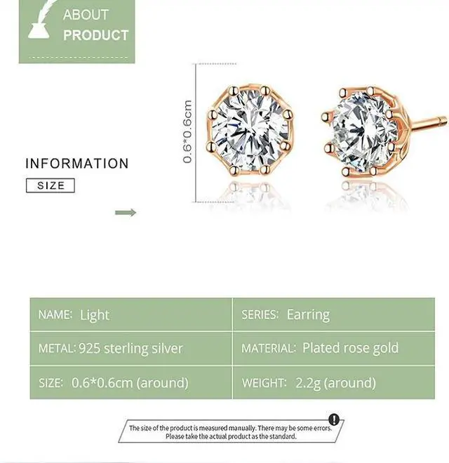 Alt view image 5 of 6 - Sterling Silver Zircon Earrings S925 Sterling Silver Gold-plated Earrings SCE499-B