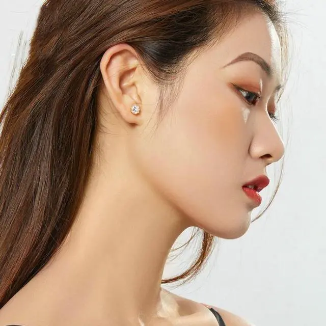 Alt view image 6 of 6 - Sterling Silver Zircon Earrings S925 Sterling Silver Gold-plated Earrings SCE499-B