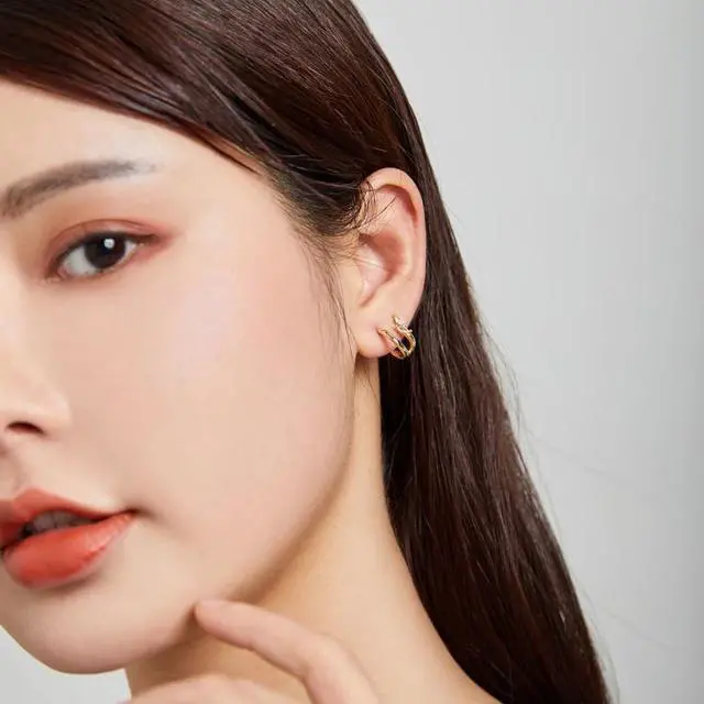 Alt view image 6 of 7 - S925 Sterling Silver Golden Fish Tail Women Earrings, Size:Golden Fish Tail