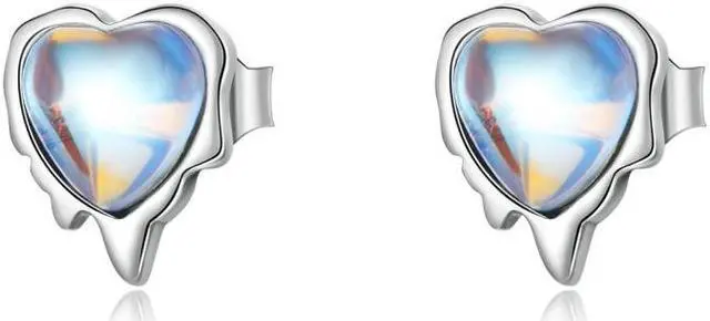 Main image of S925 Sterling Silver Heart Shaped Moonstone Women Earrings Heart Shaped Moonstone