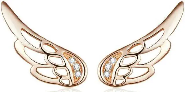 Main image of Sterling Silver Wing Earrings Simple S925 Silver Stud Earrings Rose Gold