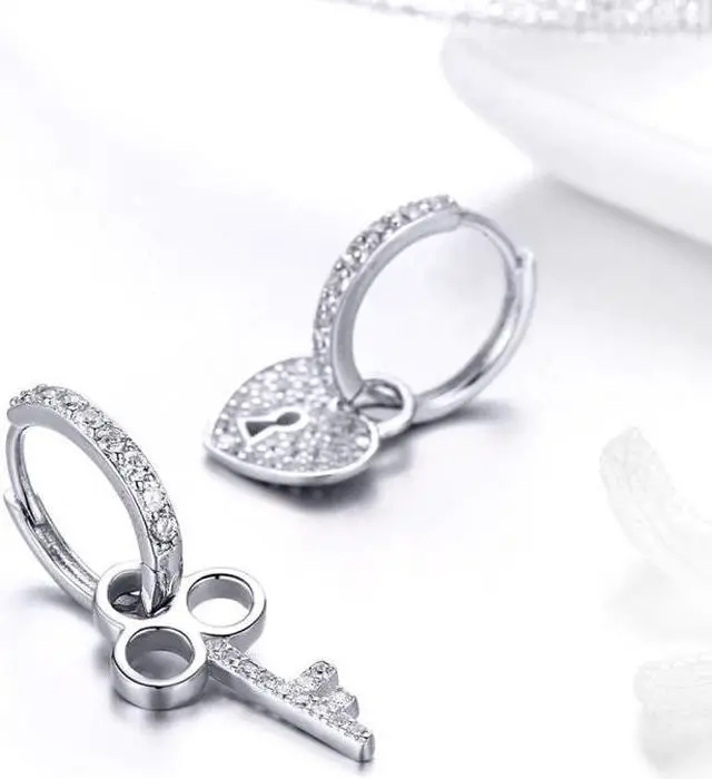 Alt view image 3 of 7 - Key Lock Earrings S925 Sterling Silver Platinum-plated Simple Earrings CE577