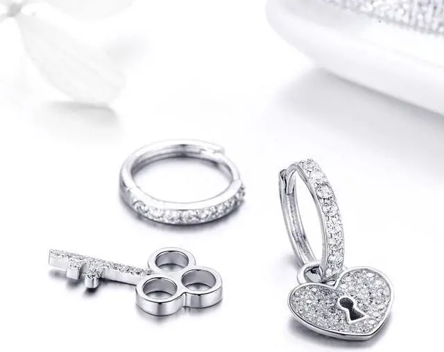 Alt view image 4 of 7 - Key Lock Earrings S925 Sterling Silver Platinum-plated Simple Earrings CE577