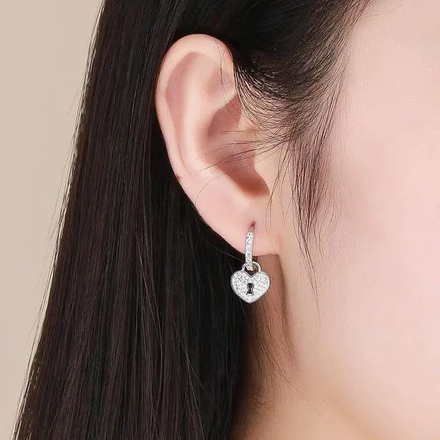Alt view image 7 of 7 - Key Lock Earrings S925 Sterling Silver Platinum-plated Simple Earrings CE577