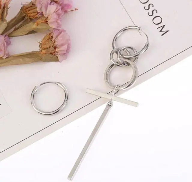 Alt view image 3 of 7 - Large Earrings Simple Long Earrings Asymmetric Earrings (Multi-ring earrings (single))