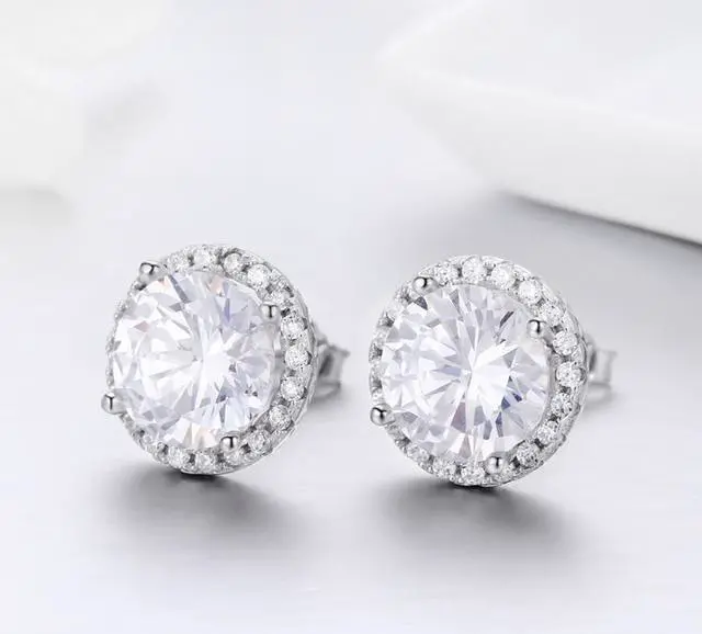 Alt view image 2 of 6 - Zircon Earrings Sterling Silver Simple Girls Earrings SCE358