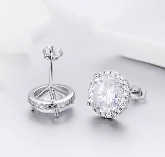 Alt view image 3 of 6 - Zircon Earrings Sterling Silver Simple Girls Earrings SCE358
