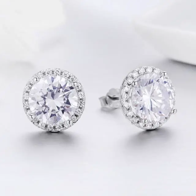 Alt view image 4 of 6 - Zircon Earrings Sterling Silver Simple Girls Earrings SCE358