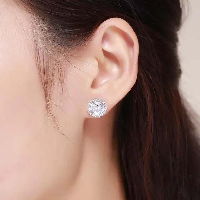 Alt view image 6 of 6 - Zircon Earrings Sterling Silver Simple Girls Earrings SCE358