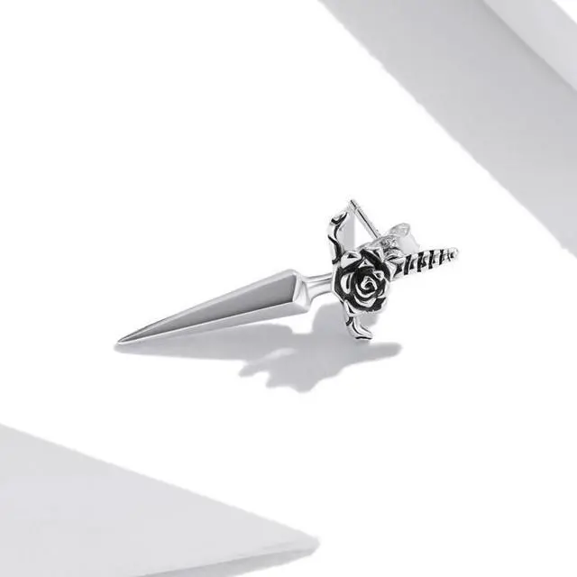 Alt view image 2 of 7 - S925 Sterling Silver Rose Dagger Ear Stud Women Earrings Rose Dagger