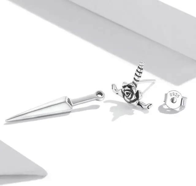 Alt view image 3 of 7 - S925 Sterling Silver Rose Dagger Ear Stud Women Earrings Rose Dagger
