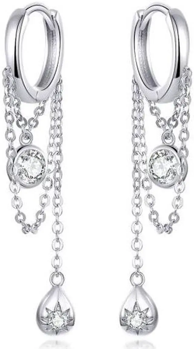 Main image of Sterling Silver Earrings Zircon Tassel Long Earrings S925 Girl Earrings jewelry SCE638