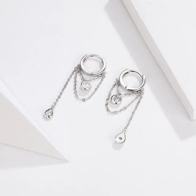 Alt view image 2 of 7 - Sterling Silver Earrings Zircon Tassel Long Earrings S925 Girl Earrings jewelry SCE638