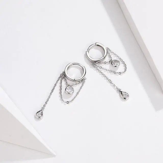 Alt view image 3 of 7 - Sterling Silver Earrings Zircon Tassel Long Earrings S925 Girl Earrings jewelry SCE638