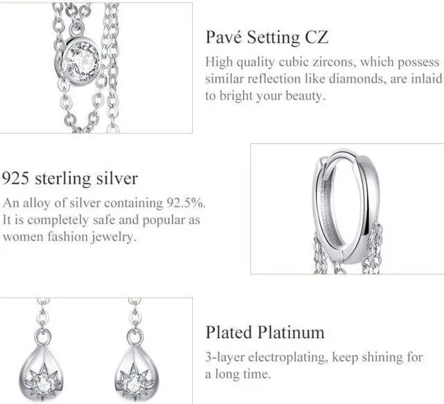 Alt view image 5 of 7 - Sterling Silver Earrings Zircon Tassel Long Earrings S925 Girl Earrings jewelry SCE638