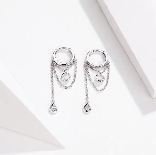 Alt view image 4 of 7 - Sterling Silver Earrings Zircon Tassel Long Earrings S925 Girl Earrings jewelry SCE638