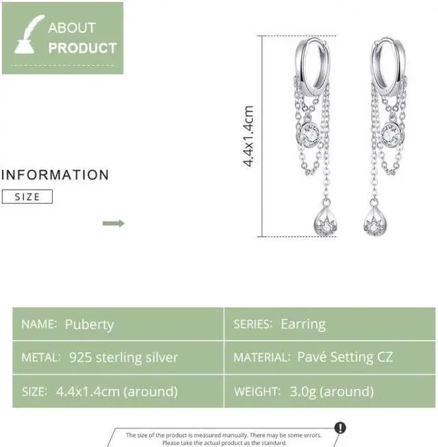 Alt view image 6 of 7 - Sterling Silver Earrings Zircon Tassel Long Earrings S925 Girl Earrings jewelry SCE638