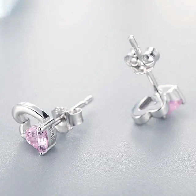 Alt view image 3 of 4 - Heart-shaped S925 Sterling Silver Earrings with Gemstones SCE090