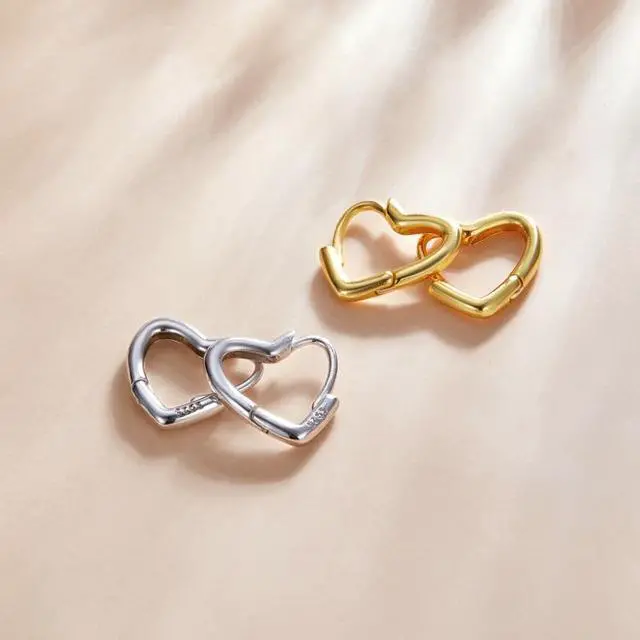 Alt view image 2 of 7 - S925 Sterling Silver Heart-shaped Hollow Ear Stud Women Earrings Heart-shaped Hollow(Gold) (Gold)