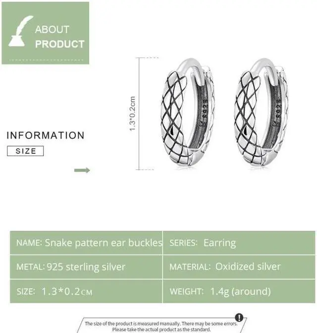 Alt view image 3 of 7 - S925 Sterling Silver Snake Texture Ear Buckle Women Earrings Snake Texture