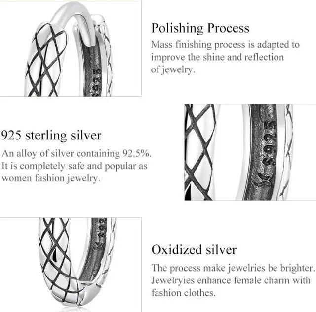 Alt view image 4 of 7 - S925 Sterling Silver Snake Texture Ear Buckle Women Earrings Snake Texture