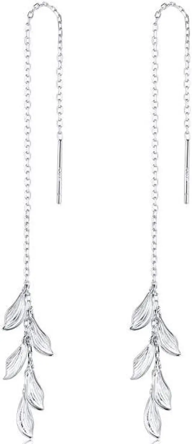 Main image of S925 Sterling Silver Simple Style Long Leaves Women Earrings, Size:Long Leaves