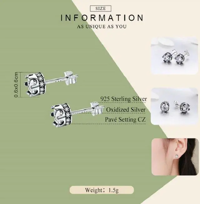 Alt view image 5 of 6 - Crown S925 Sterling Silver Women Earrings With Zircon Earrings SCE311